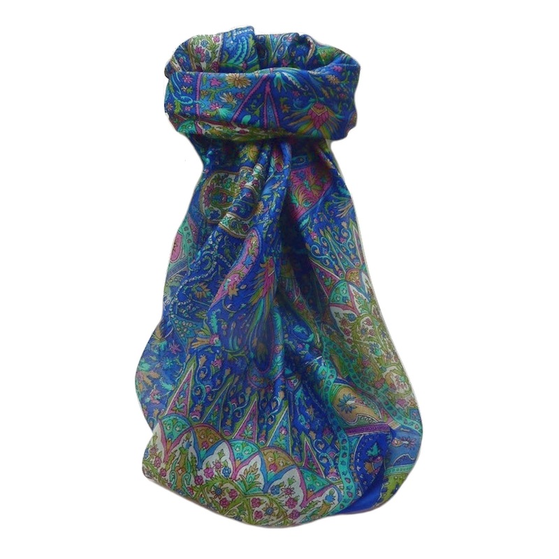 Mulberry Silk Traditional Square Scarf Devika Blue by Pashmina & Silk | Fruugo SG