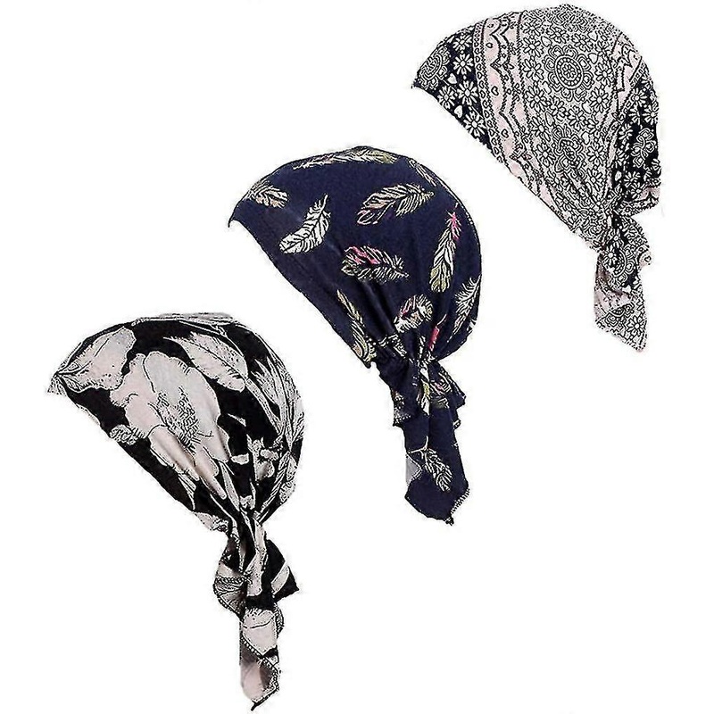 Pre Tied Chemo Head Scarf 3 Packed Beanie Skull Cover Cap For Women (set6-long Style) | Fruugo SG