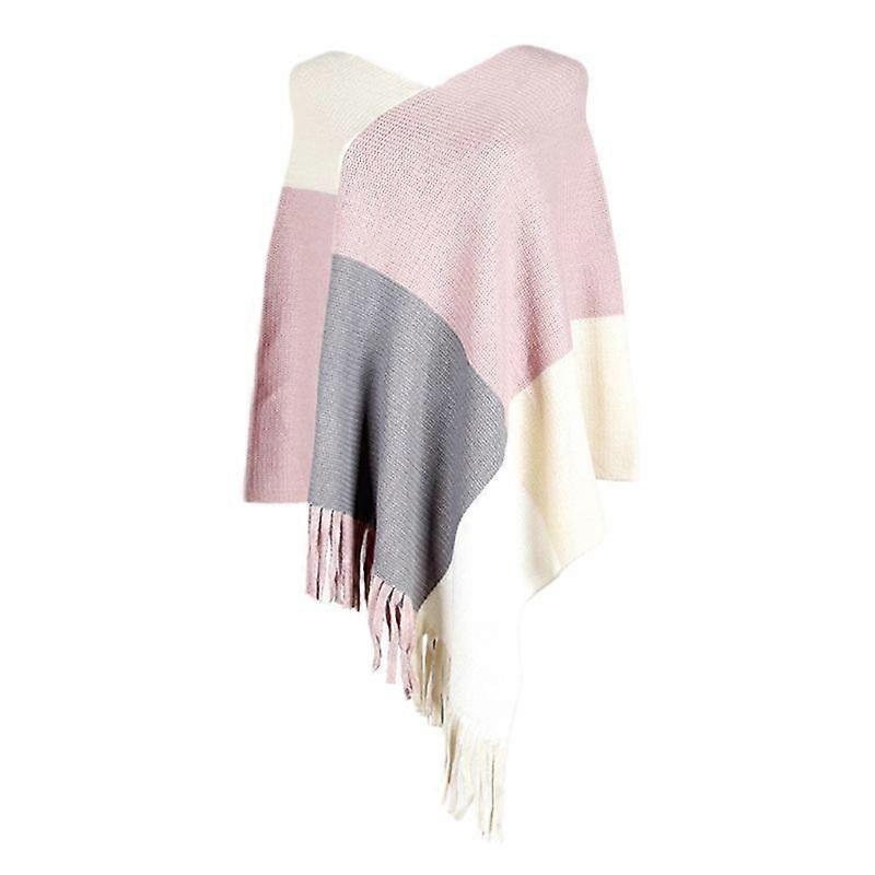 Women Color Block Poncho Cape Asymmetric Tassel Knit Shawl Wrap Pullover Sweater | Fruugo SG
