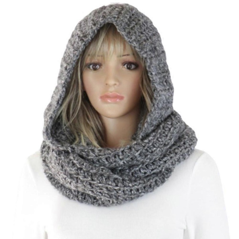 Women Knitted Hooded Scarf Hat Head Wrap Shawl Neck Warmer Outdoor Hoody Scarves | Fruugo SG