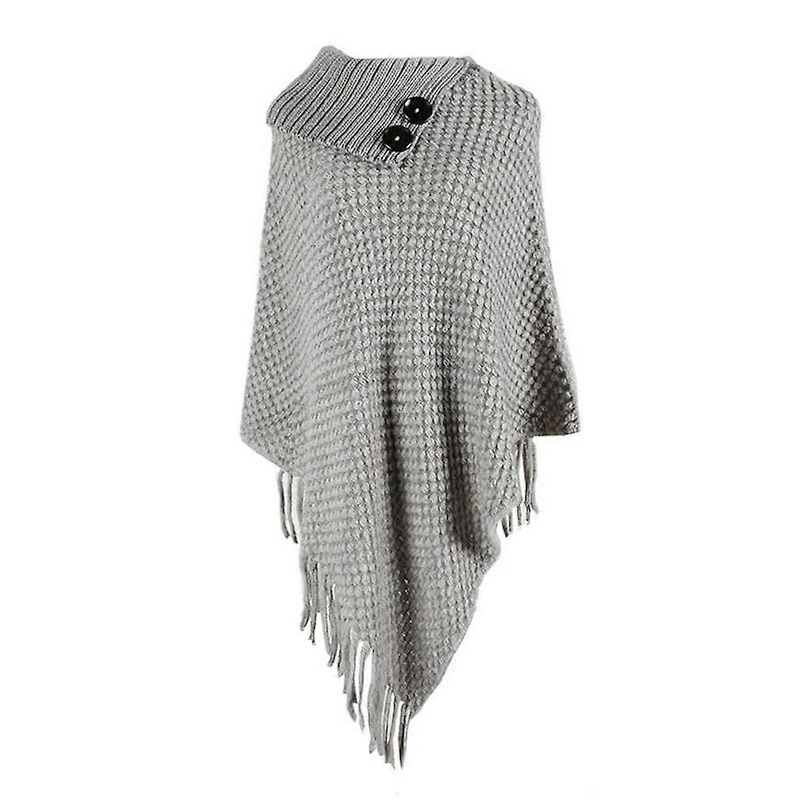 Autumn Winter Pullover Cape Half Open Collar Shawl with Tassel V Shape Poncho for Lady | Fruugo SG
