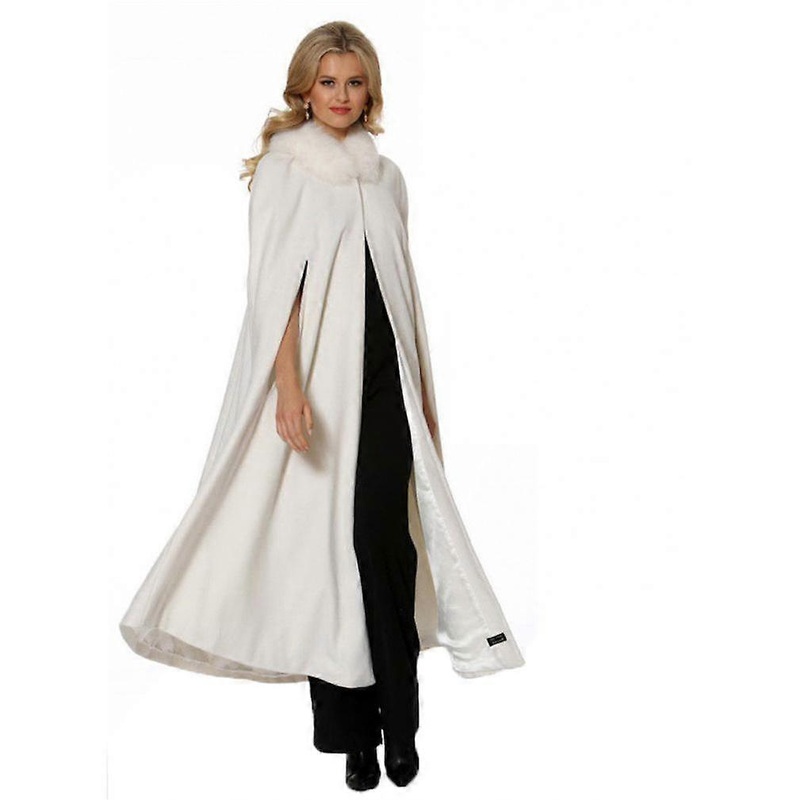 Bridal Shawl with Faux Fur Collar Wedding Cape White Long Poncho | Fruugo SG