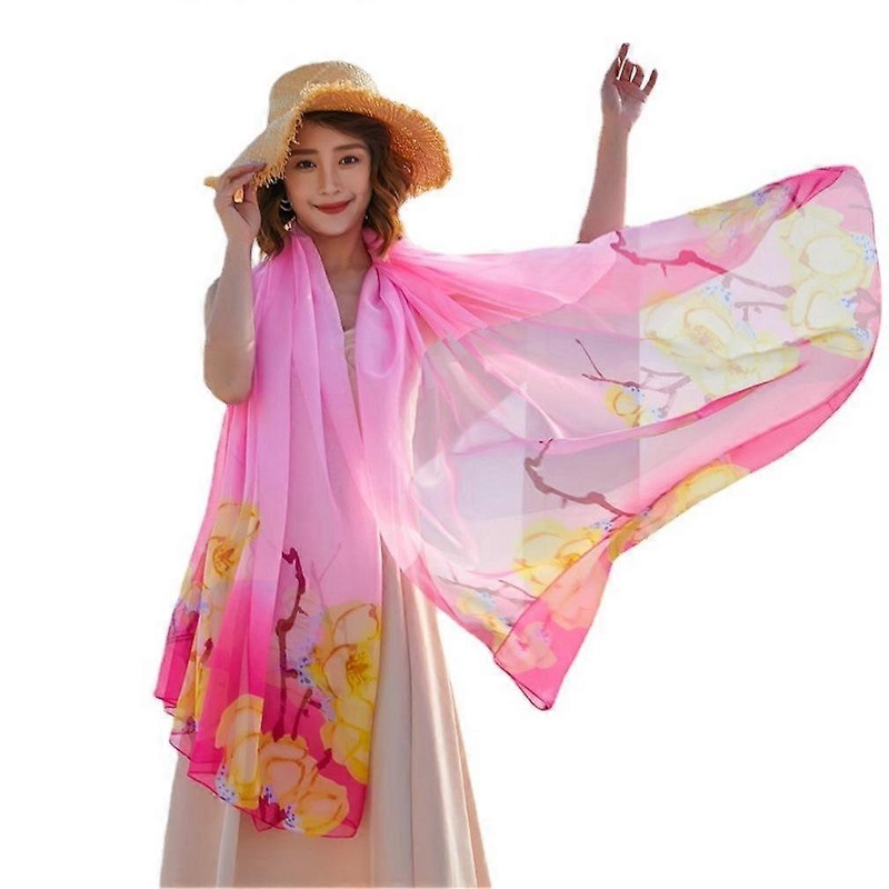 Chiffon Floral Print Scarf Sun Proof Shawl Beach Cover for Lady | Fruugo SG