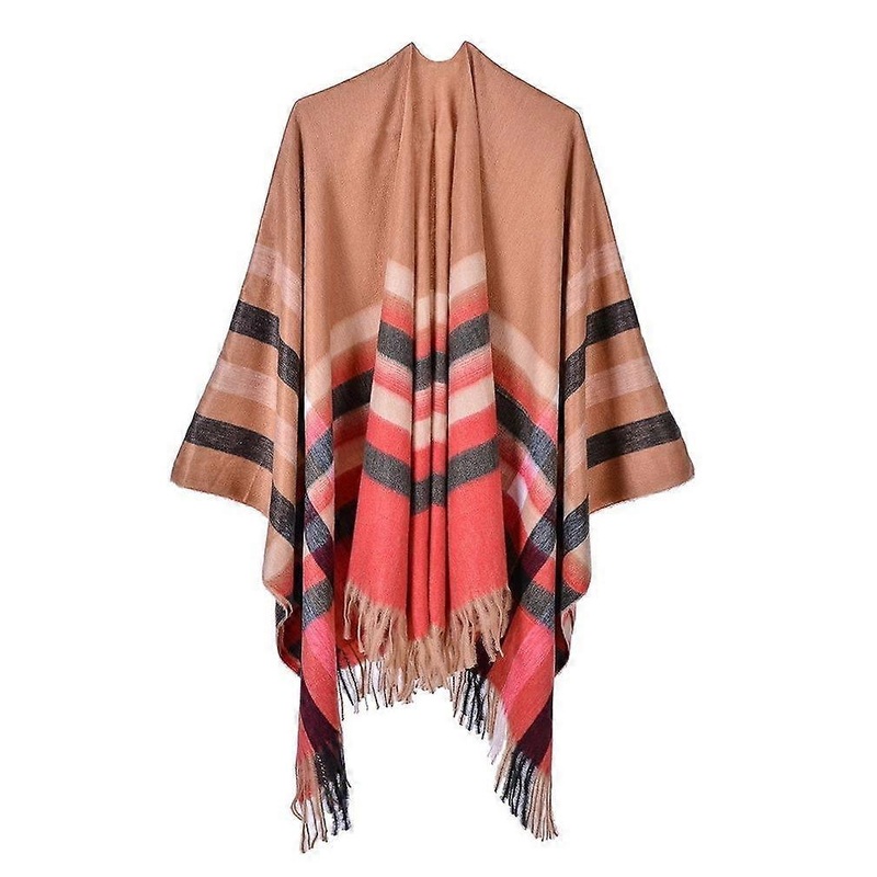 Colorful Plaid Warm Poncho with Tassel Thicken Shawl Wrap Open Front Long Winter Sweater Coat for Lady | Fruugo SG