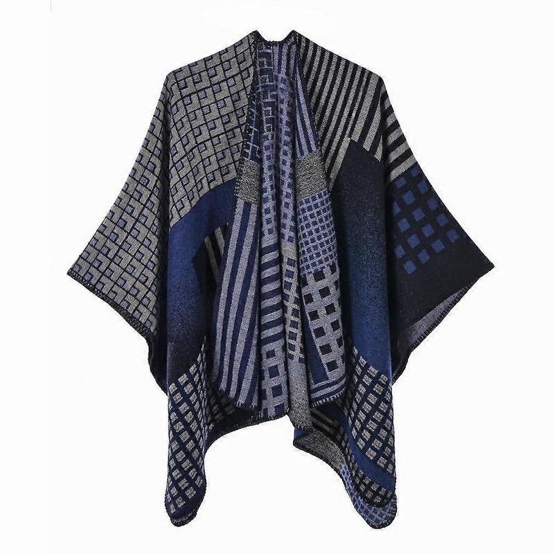 Dual Sided Pashmina Shawl Wrap Winter Warm Squared Poncho Open Front Cape with Geometric Pattern for Lady | Fruugo SG