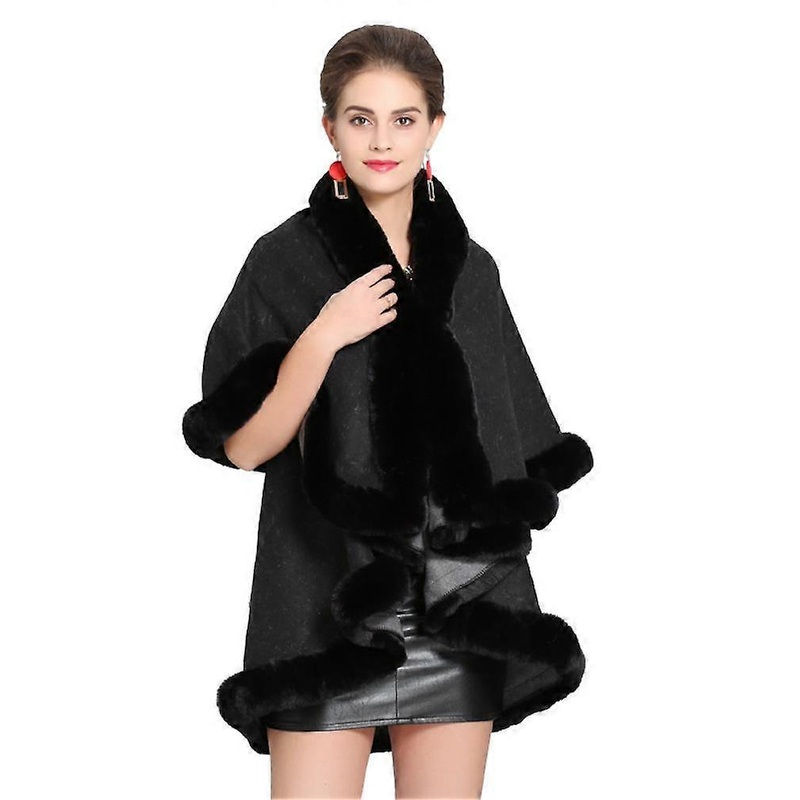 Dual Sided Warm Wraps Shawls with Faux Fur Trimming Dual Layer Cardigan for Lady | Fruugo SG