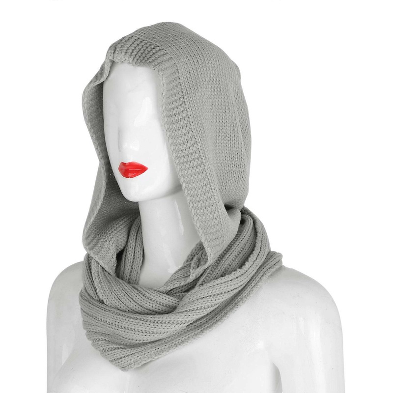 Fashion Womens Soft Knitted for Infinity Loop Hood Scarf Wrap Cold Weather Windproof Warm beanies Earflap Hat Skull Cap  light gray | Fruugo SG