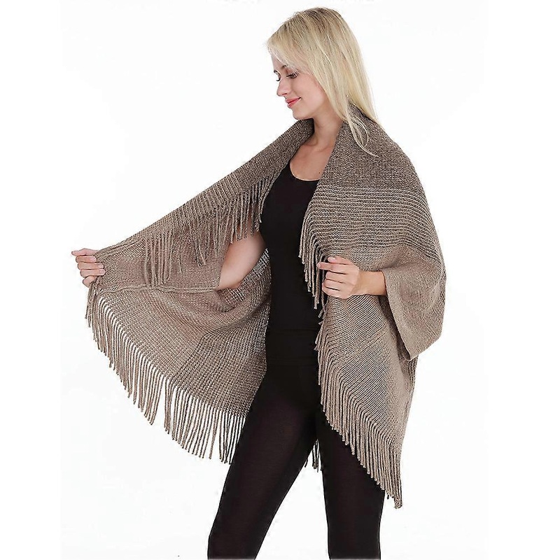 Fringed Hem Shawl Open Front Poncho Knitting Cardigant for Lady | Fruugo SG