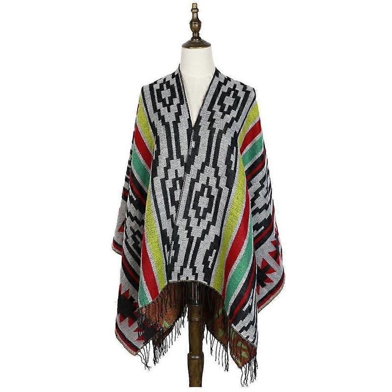 Geometric Shawl Scarf Open Front Poncho Winter Cardigant with Tassel for Lady | Fruugo SG