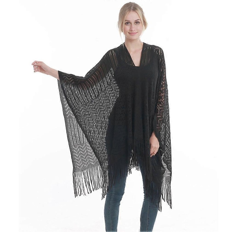 Hollow-Out Shawl Long Knitting Coat with Tassel for Lady | Fruugo SG