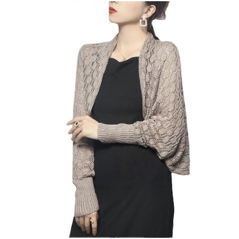 Knitting Silky Shawl Hollow-Out Poncho with Long Sleeve for Lady | Fruugo SG