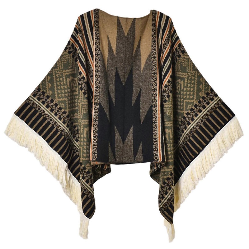 Large Warm Shawl Wrap Open Front Tassels Winter Accessory Casual Crop Tassels Thick Oversized Shawl for Ladies  Green | Fruugo SG