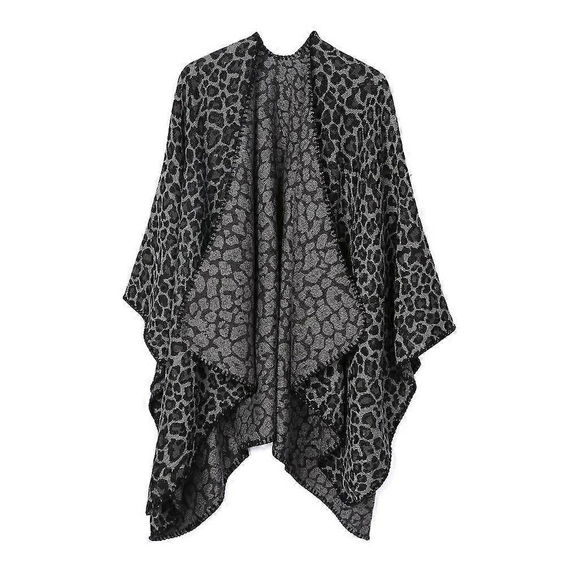 Leopard Print Shawl Scarf Open Front Poncho Winter Cardigant for Lady | Fruugo SG