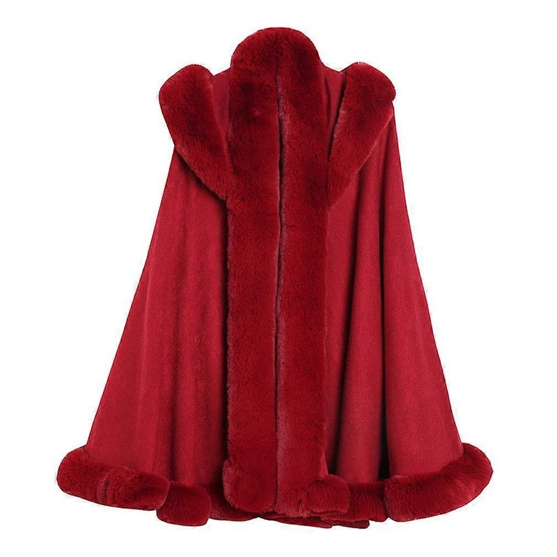 Loose Shawls with Faux Fur Trimming Elegant Cardigan Cape for Lady Red | Fruugo SG