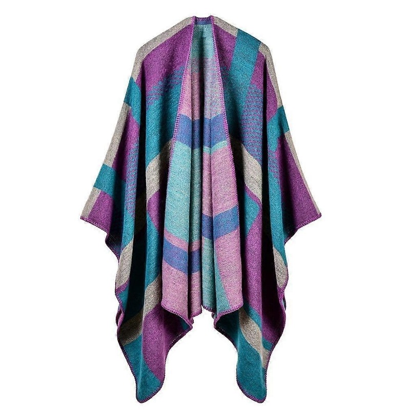 Plaid Jacquard Poncho Open Front Long Thicken Shawl and Wrap Cashmere Feel for Lady | Fruugo SG