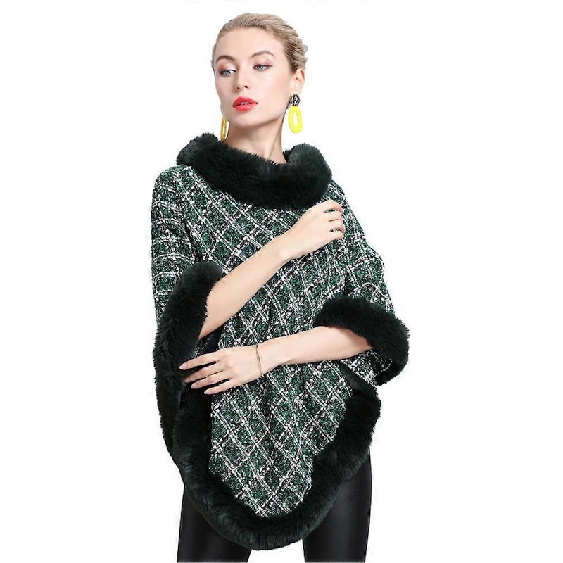 Plaid Jacquard Pullover Wrap Shawl with Faux Fur Trimming Loose Blanket for Lady | Fruugo SG