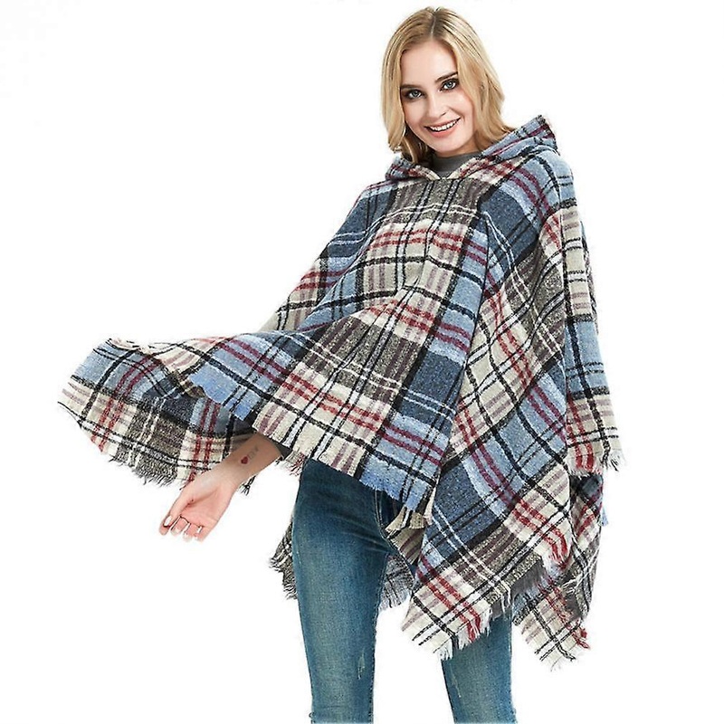 Plaid Pullover Hoodie Shawl with Tassel Loose Cape Spring Poncho for Lady | Fruugo SG