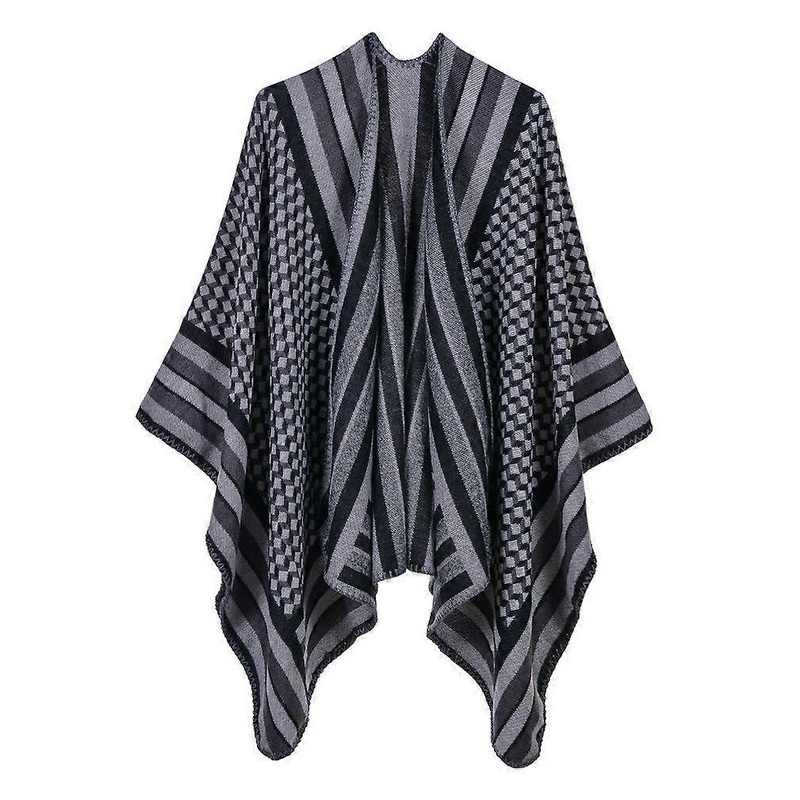 Stereoscopic Block Poncho Blanket Long Shawl Wrap Cardigan Coat Cashmere Feel | Fruugo SG