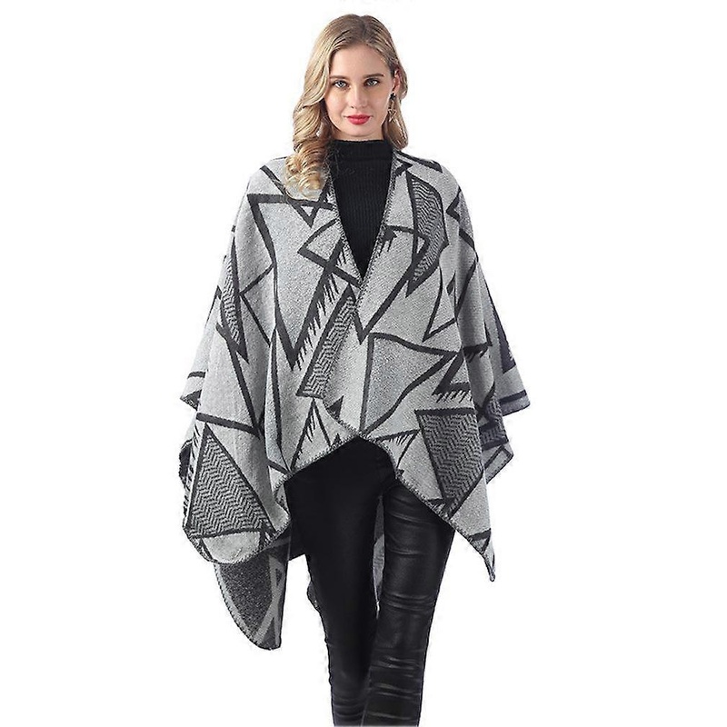 Thicken Shawl Scarf Open Front Poncho Winter Cardigant with Geometric Pattern for Lady | Fruugo SG