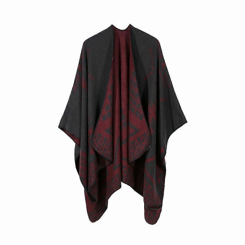 Warm Shawl Scarf Open Front Poncho Winter Cardigant with Geometric Pattern for Lady | Fruugo SG