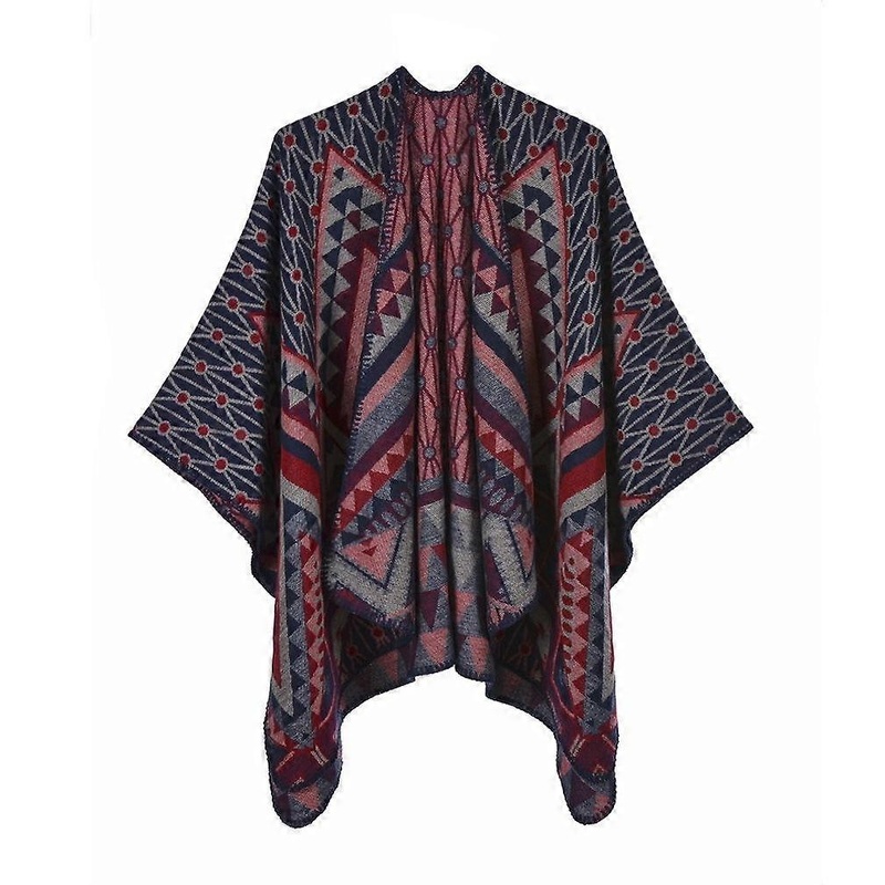 Warm Winter Shawl Wrap Open Front Poncho Cashmere Feel Cape with Geometric Pattern for Women | Fruugo SG