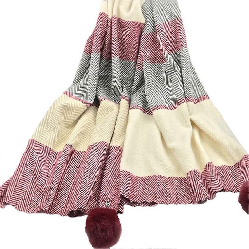 Winter Pashmina Scarf Warm Neck Wrap Thicken Shawl with Fur Ball for Lady | Fruugo SG