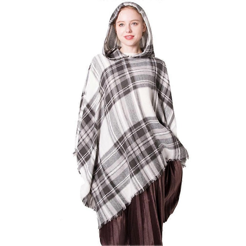 Women’s Plaid Hoodie Cape Pullover Shawls with Tassel for Lady | Fruugo SG