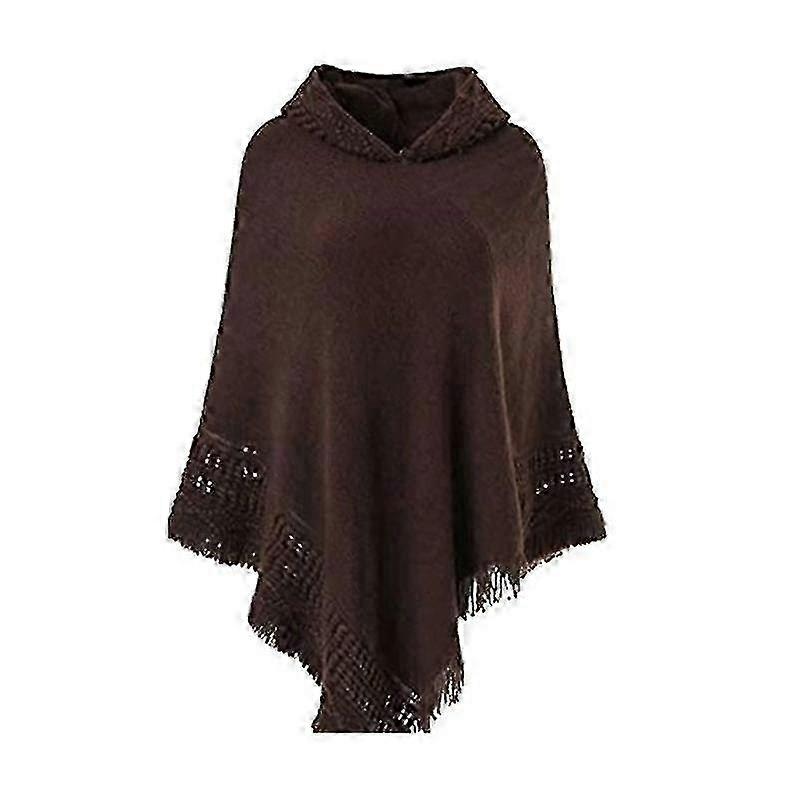 Women Winter Knitted Hooded Poncho Cape Solid Color Crochet Fringed Tassel Shawl Wrap Oversized Pullover Cloak Sweater-Yvan | Fruugo SG