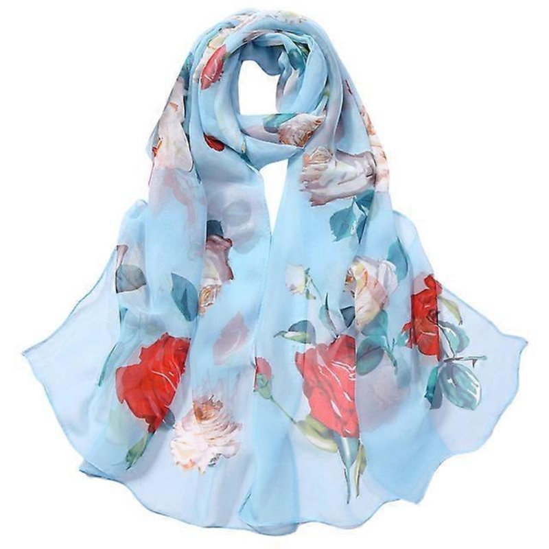 30# Chiffon Florak Print Scarves Silk Scarf Fashion Women Roses Printing Long Soft Wrap Scarf Simulation Silk Shawl Beach Scarf | Fruugo SG