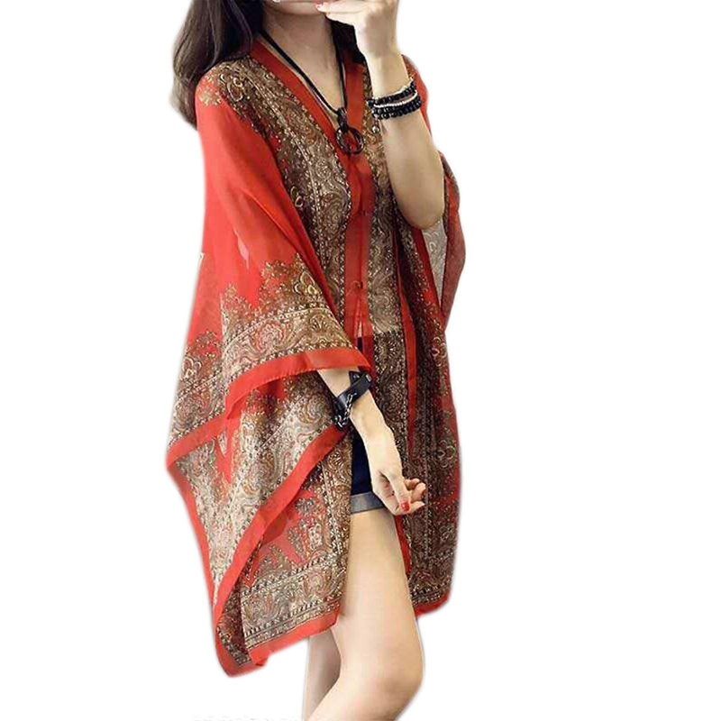 Chiffon Cardigan for Summer Beach Lightweight Wrap Soft Scarves Cute Flower Printed Cardigans for Ladies Girlfriend  Red | Fruugo SG