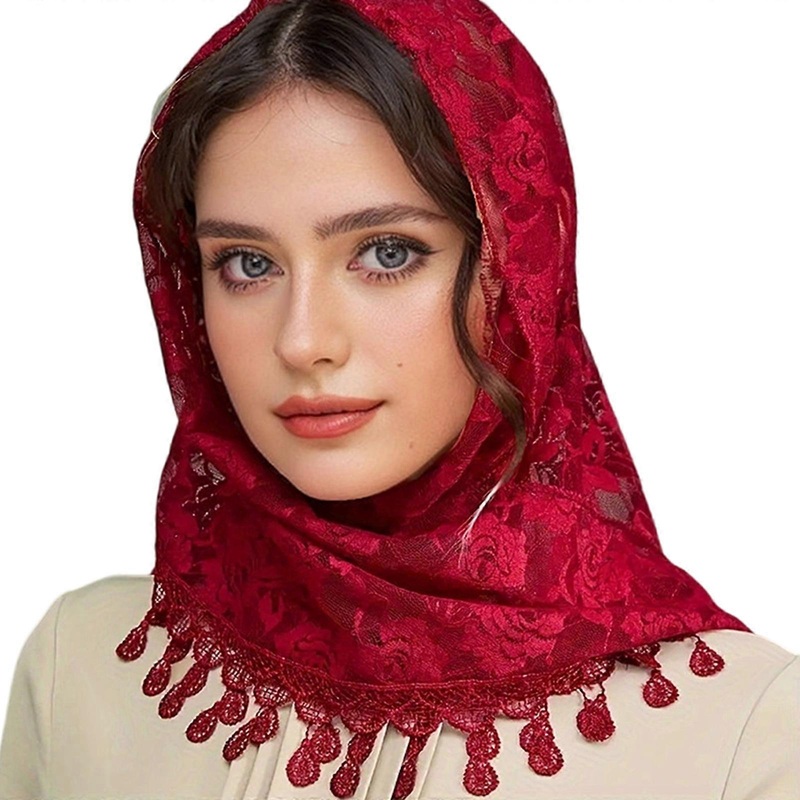 Elegant Lace Mantilla Veils for Wedding Traditional Lace Shawl Tassels Head Covering for Catholic Chapel Formal Headpiece  Burgundy | Fruugo SG