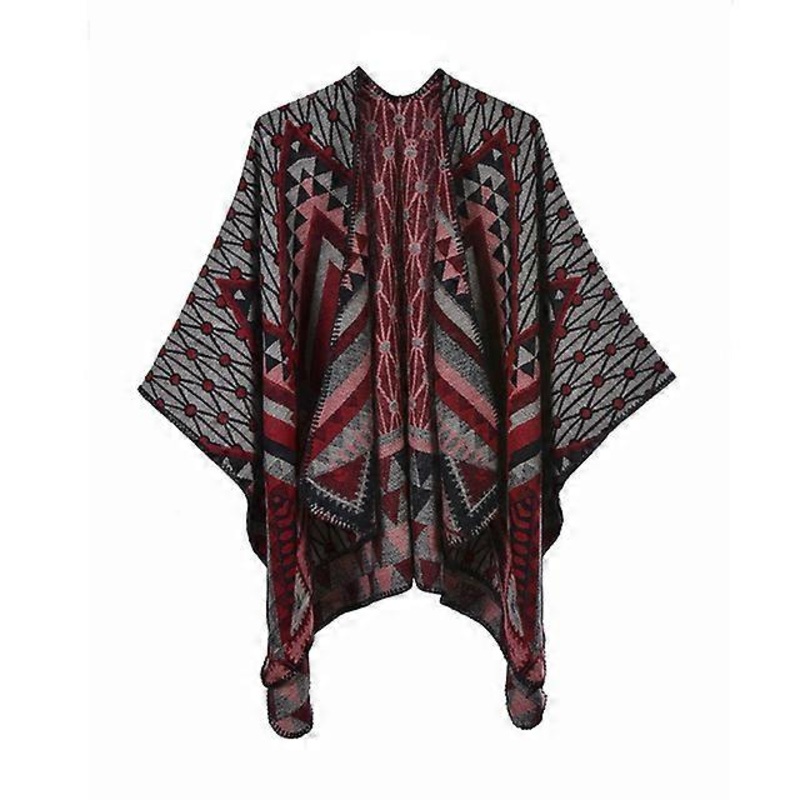 Fashion Imitation Cashmere Women Geometric Vintage Poncho Split Scarf Winter Warm Shawl Wrap Female Knitted Cloak Thick Blanket | Fruugo SG