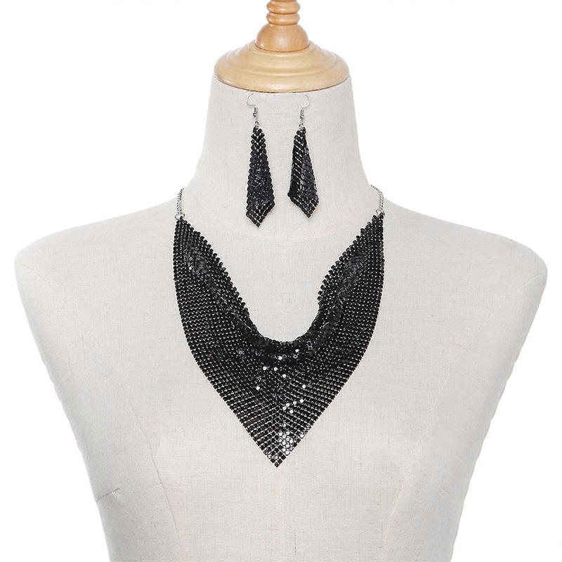 Fashion Wedding Party Collar for Woman Neck Triangle Collar with Sequins Earring with Shinning Sequins Female Supplies  Black | Fruugo SG