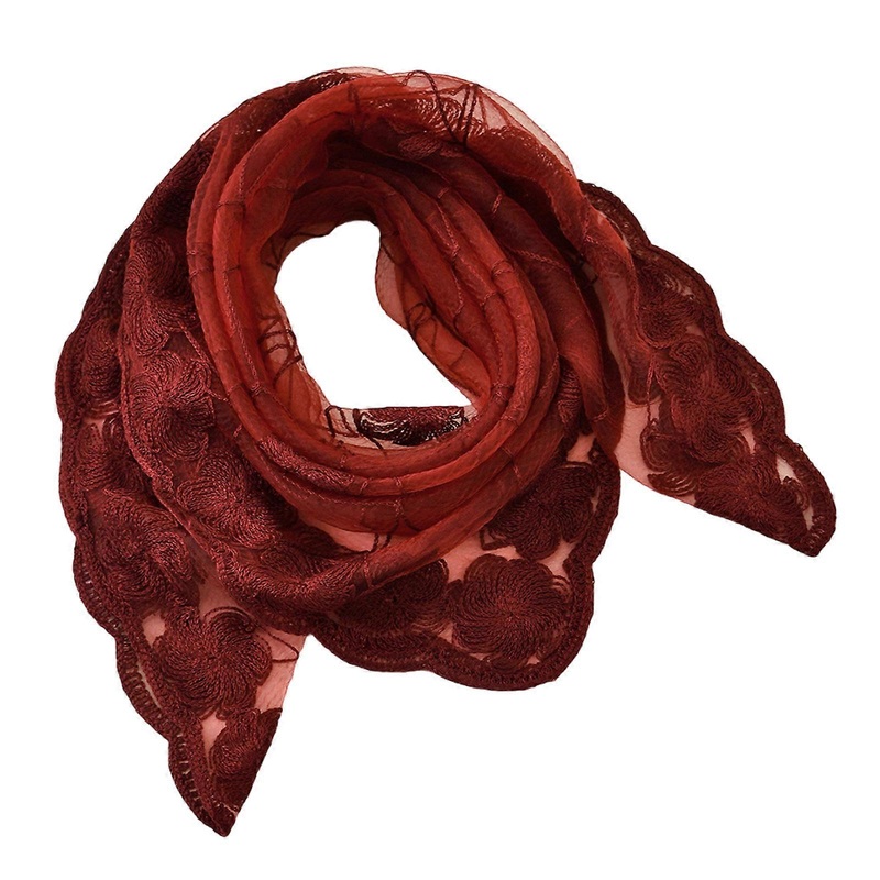 Multiuse Flower Pattern Sheer Bandana Scarf Fashionable Headwrap Head Accessory With Embroidery Stitching for Daily Wear  Burgundy | Fruugo SG