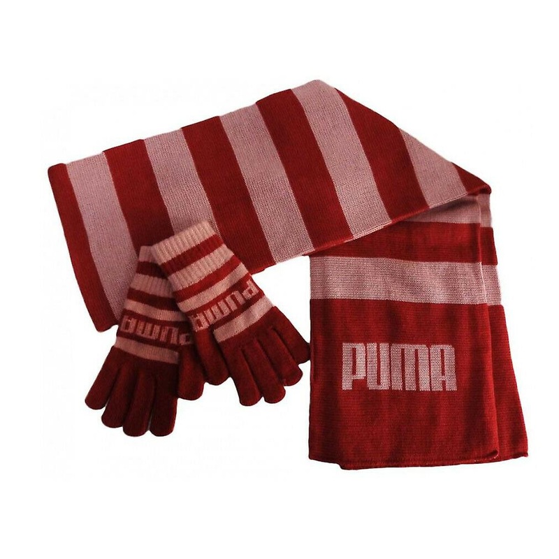Puma Since 48 Knit Gloves & Scarf Winter Kids Set Stripe Red 051110 01 A15 | Fruugo SG
