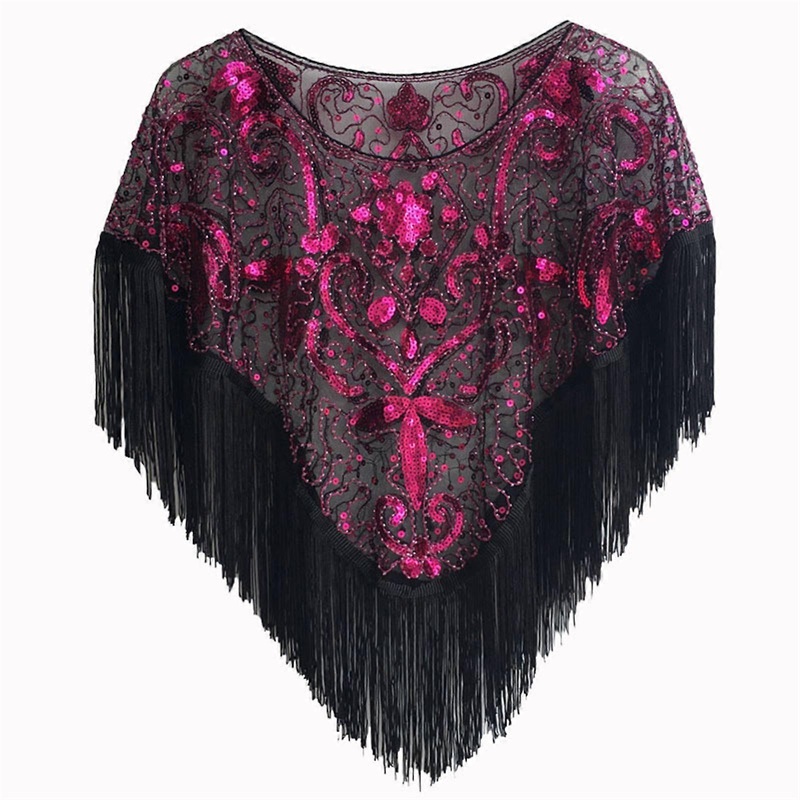 Trendy Women’s Vintage Evening Dress Capelet Glittering Sequined Shawl with Sequins And Elegant Fringe Designing  black rose red | Fruugo SG