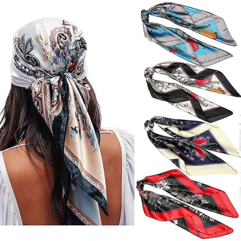 90x90cm Large Stain Square Scarves For Women 4 Pcs Women Silky Like Head Scarf Bandanas Hair Olaof Scarf | Fruugo SG