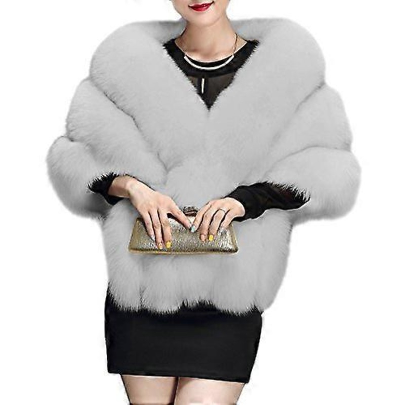 Amore Bridal Women’s Luxury Party Faux Fox Fur Long Shawl Cape Winter | Fruugo SG