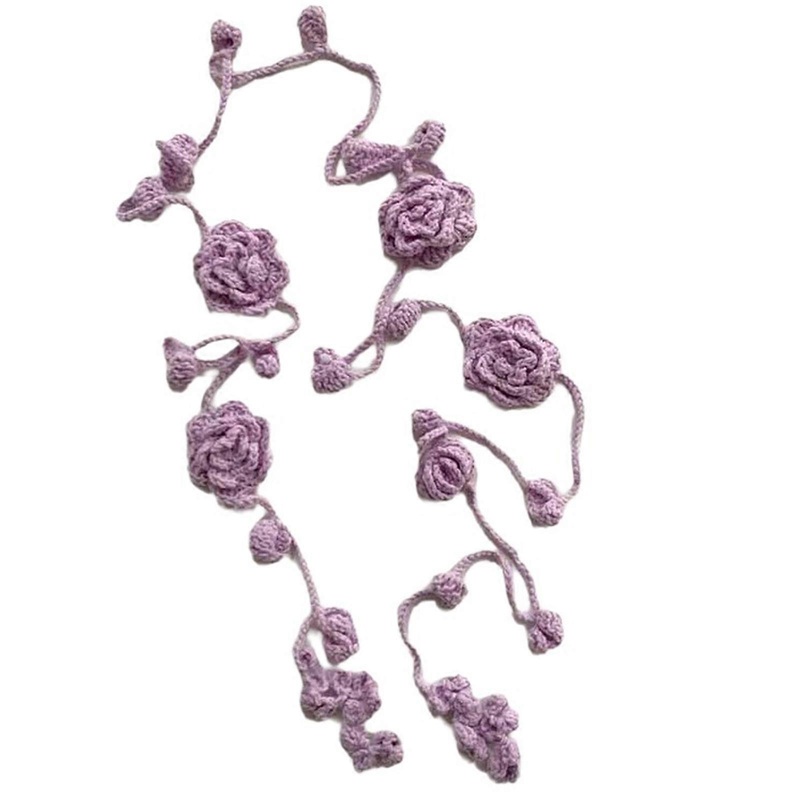 Elegant Hand Knitted Scarve Flower Decoration Scarf Thin Narrow Long Scarf for Daily Use  Light Purple | Fruugo SG