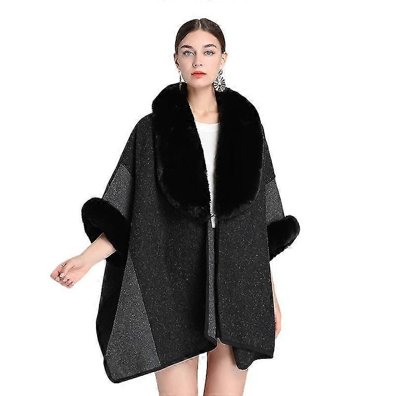 Imitation Rex Rabbit Fur Collar Cape Shawl Ladies Loose Wool Coat | Fruugo SG