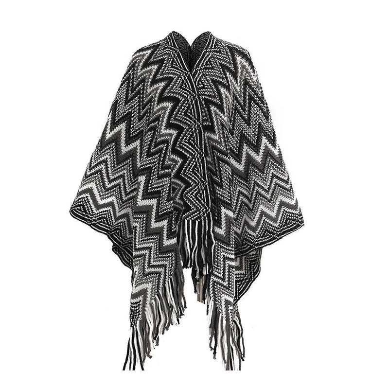 Large Warm Shawl Wrap Open Front Tassels Winter Accessory Casual Crop Tassels Thick Oversized Shawl for Ladies  black gray | Fruugo SG