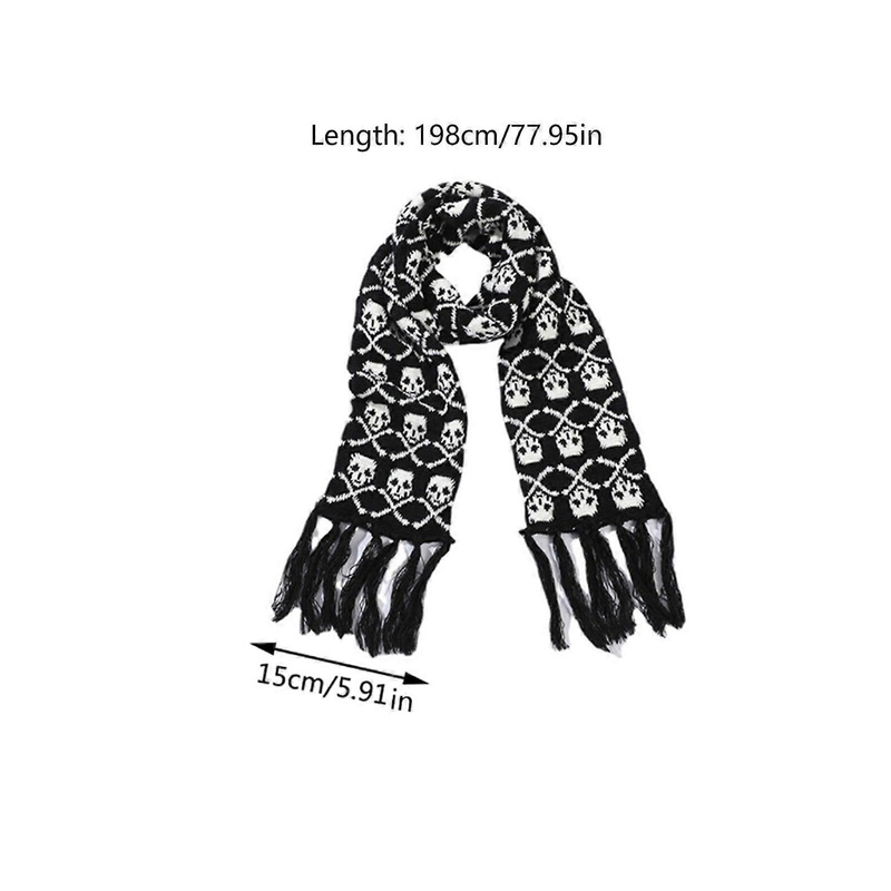 Scarf With Fringes For Men Black And White Stylish Knitted Wool Feel Long Fashion Scarf With Fringes Skull Crossbones  Little devil head | Fruugo SG