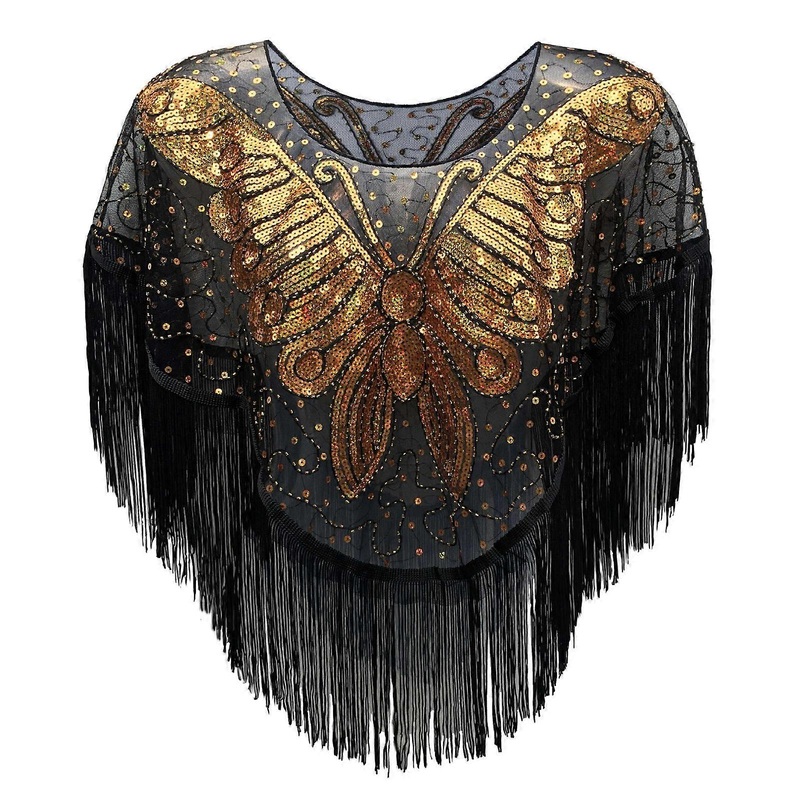 Sequins Decoration Evening Wrap Sweet Styles Girls Ponchos Bridal Accessory for Flapper Outfits and Event  black gold | Fruugo SG
