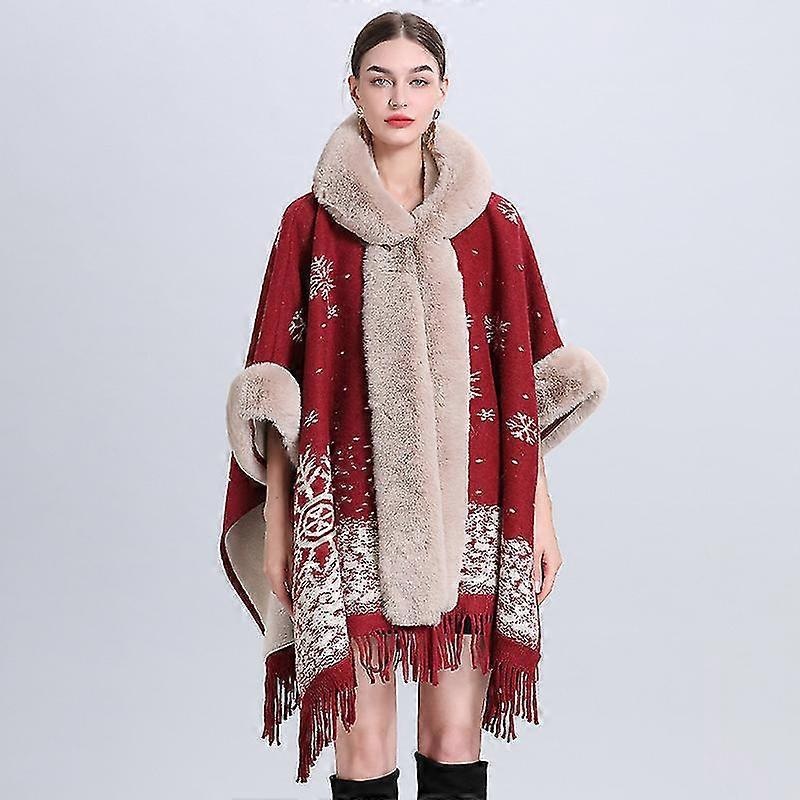 Thick Faux Fur Hooded Shawl Cloak For Women | Fruugo SG