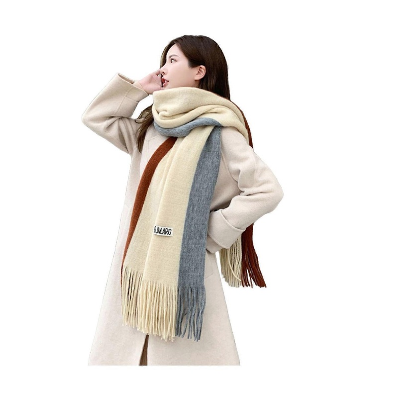Winter Women Scarf Thick Warm Long And Width Color Matching Patchwork Windproof Tassel Decor | Fruugo SG