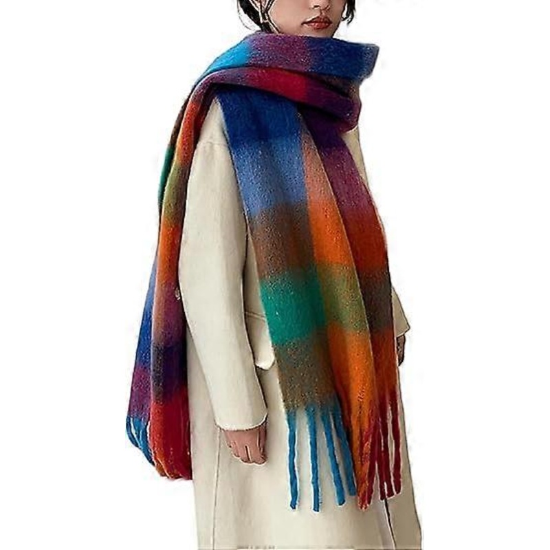 Winter Women Warm Scarf Long Shawl Large Scarves Cold Weather Thick Blanket Scarfs Colorful Plaid | Fruugo SG