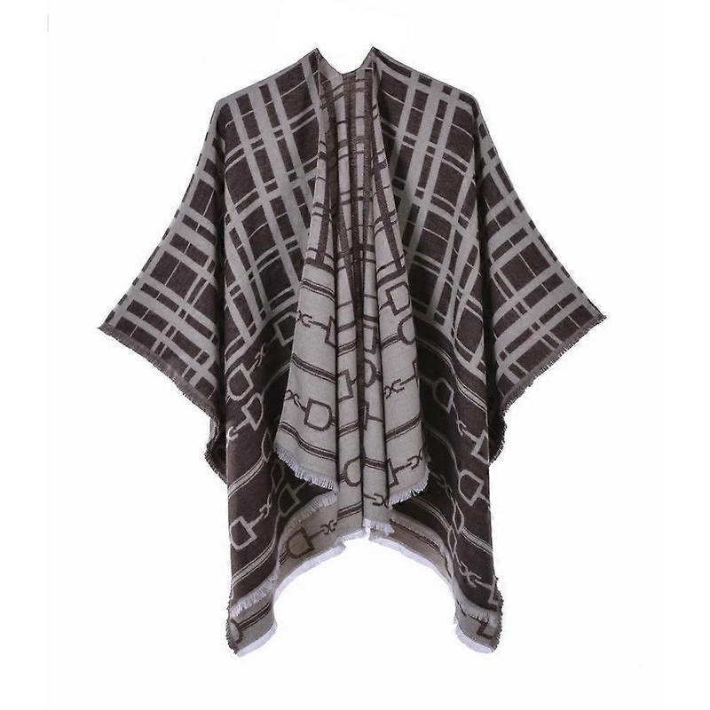 Dual Sided Pattern Pashmina Shawl Wrap Thicken Warm Squared Poncho Open Front Cape with Tassel | Fruugo SG