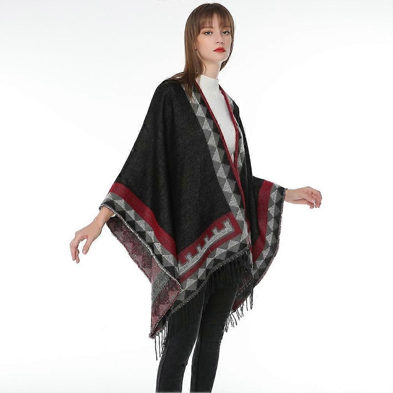 Dual-Sided Shawl Scarf Open Front Poncho Winter Cardigant with Tassel for Lady | Fruugo SG