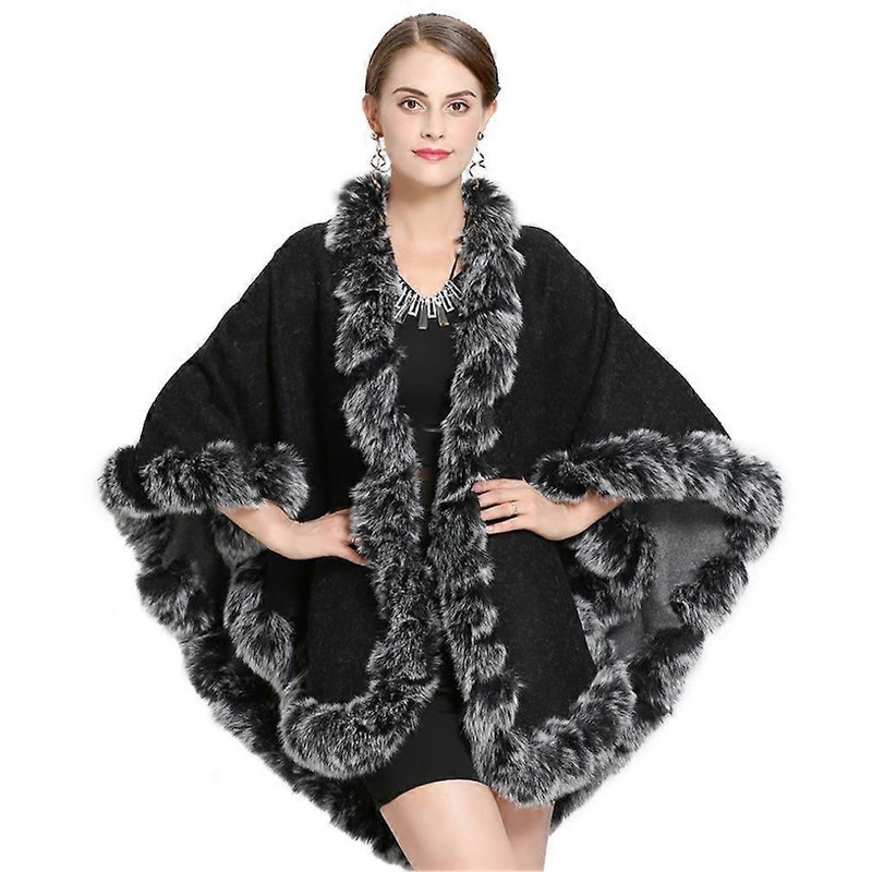 Dual Sided Warm Wraps Shawls with Faux Fur Trimming Crochet Cape Long Sleeve Cardigan for Lady | Fruugo SG