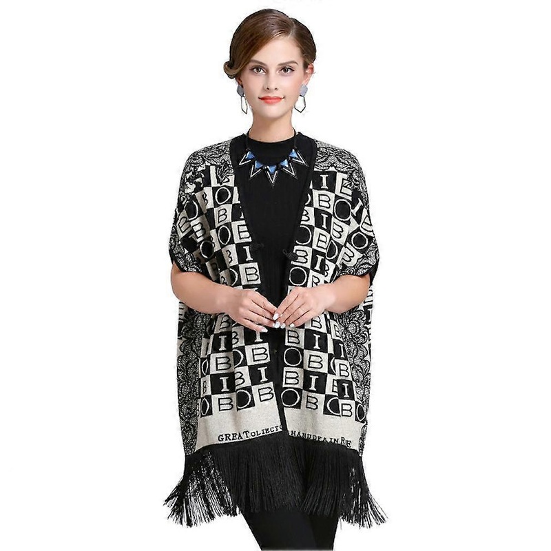 Jacquard Shawl Wrap Loose Cardigan with Botton Mid-Long Cape for Lady | Fruugo SG